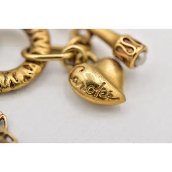 Carolee Vintage Charm Locket Bracelet Antiqued Gold Pink Floral Signed 80s BinBR - Picture 11 of 12